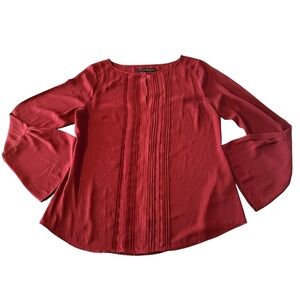 White House Black Market Long Sleeve Red/Maroon Blouse Size 8 Pleated Career